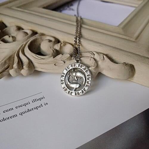 925 Silver Womens Necklace Fashion I Pisces Pendant Short Clavicle Chain Retro Female Gift Jewelry Sweater Chain