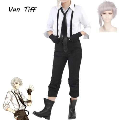 Anime Bungo Stray Dogs Cosplay Atsushi Nakajima Costumes Shirts Pants Tie Gloves Clothes Set Wig Men Women Uniform Disfraz
