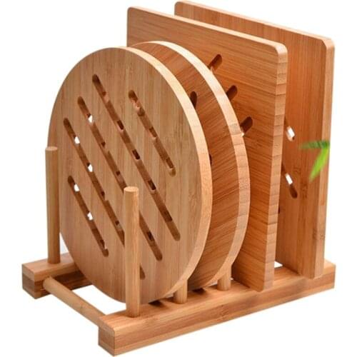 Bamboo Trivet Kitchen Bamboo Hot Pads Trivet Natural Bamboo Trivet Mat Set for Hot Dishes/Pot/Bowl/Teapot/Hot Pot Holder-ABUX