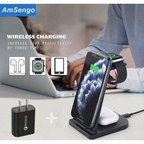 10W Qi Wireless Charger Stand for iPhone X XS XR 8 12 11 Apple Watch 5 4 3 Airpods Pro For Xiaomi Samsung Qi Fast Charging Dock