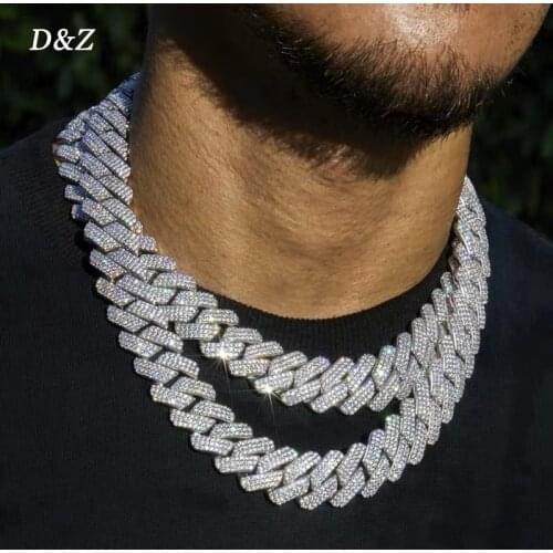 D&Z New 20mm 3Rows Stones Miami Cuban Link Necklace Bling AAAA Zircon Charm Mens Hip Hop Chain Women Jewelry
