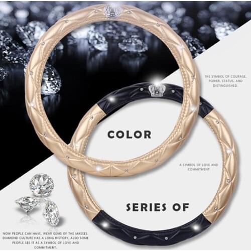 Car Steering Wheel Covers Leather Diamond Black Pink Auto Steering-Covers Cases for Lady Girls Car Accessories Universal