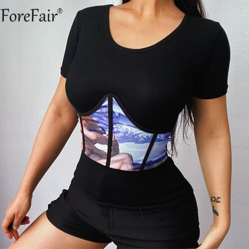 Forefair Print Black Sexy Corset Crop Top Backless Sleeveless Slim Women Vintage Bustier Summer Tank Y2k Tops Fashion Party 2021