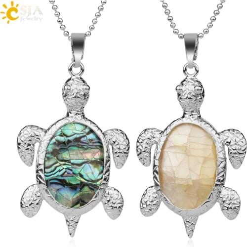 CSJA Tortoise Pendant New Zealand Natural Abalone Shell Oval Beads Turtle Necklace Lucky Animal Charm Jewelry for Women Men G202