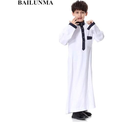 Children abaya White arab robe clothing muslim men islamic jubba muslim kid dress BTH873