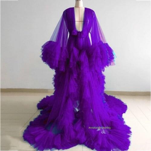 Purple Maternity Gowns for Photography Tiered Ruffles Pluffy Pregnancy Dress Babyshower Women Clothes Bridal Party Wear