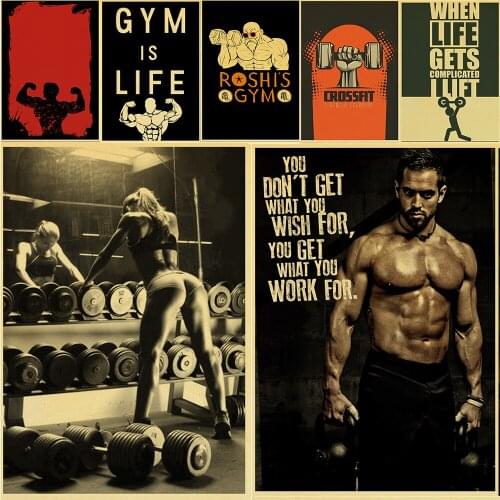 Bodybuilding Painting Canvas Wall Posters Decoration for Home Fitness Gym Room Decor Picture Black and White Frameless