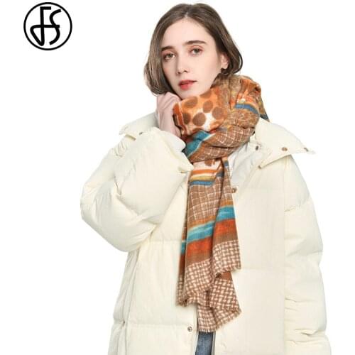FS 2021 Winter Casual Cashmere Scarf For Women Khaki Green Plaid Polka Dot Wild Trendy Pashmina Shawl Long Warm Scarves Foulard
