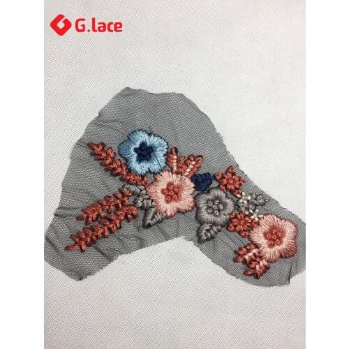 GLace 2pieces colourful Embroidered Lace19*10cm 3D Lace Collar Trim Clothes Sewing Applique Sewing Supplies Crafts GL015D