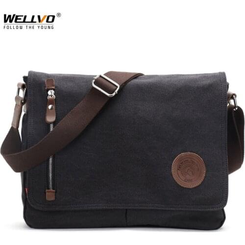 Men Canvas Messenger Bag Male Vintage Crossbody Bags Casual Satchels Travel Shoulder Bag Solid Briefcase Laptop Bags XA768ZC