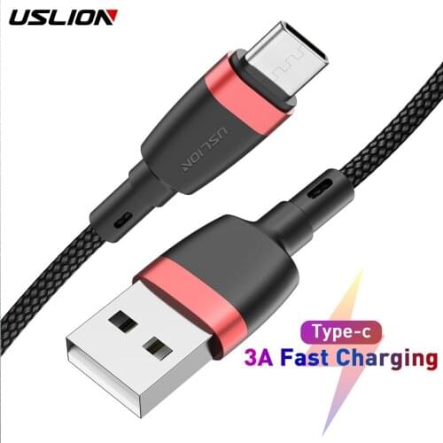 USLION 3A USB Type C Cable for Samsung S10 S9 Fast Charger Type-C Phone Charge Wire for Xiaomi mi9 Redmi note 7 Huawei P30 Cable