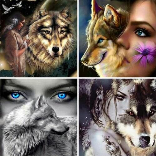 HUACAN 5D Diamond Painting Woman Wolf Full Square Round Drill New Arrival Diamond Embroidery Animal Cross Stitch Mosaic Wall Art