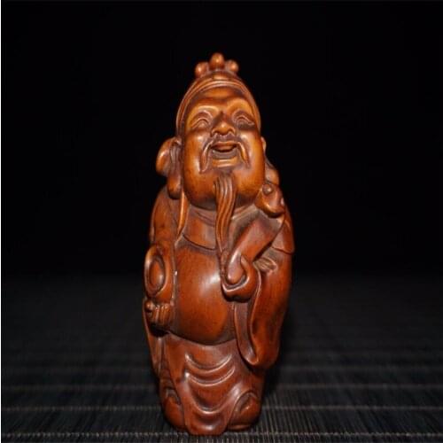 Chinese pure hand carving (boxwood carving) God of wealth