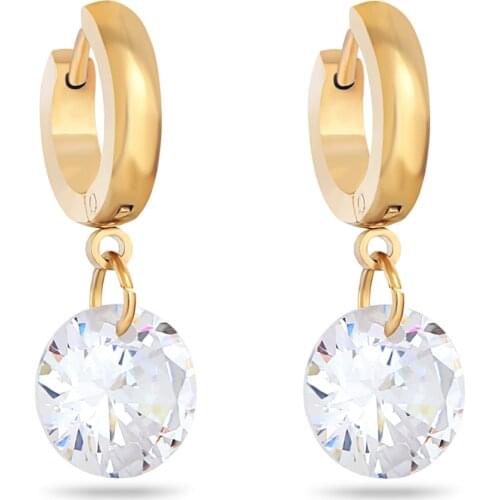 Classic Shining Cubic Zirconia Jewelry Gold Stainless Steel Drop Earrings for Women