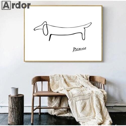Picasso Creative Dog Canvas Poster Abstract Line Wall Art Painting Minimalist Print Nordic Wall Pictures Living Room Home Decor