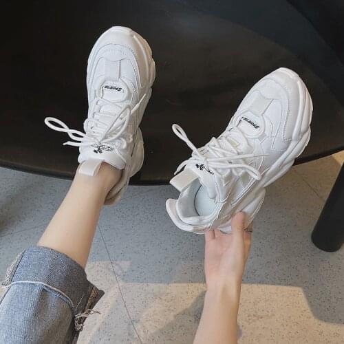 Women Vulcanized Shoes PU Thick Bottom Lace Up Solid Casual Ladies Sneakers Shallow Fashion Comfortbale Concise Female Footwear