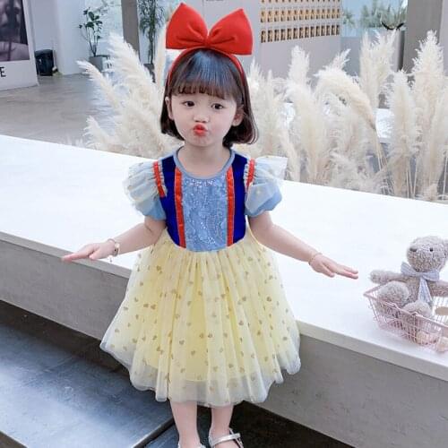 Summer girls ice and snow queen costume bubble short-sleeved childrens Christmas fancy sequin dress Halloween holiday girls chi