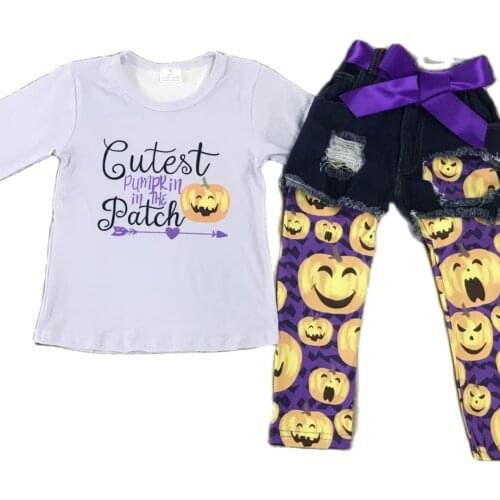 Hot Selling Kids Long Sleeve Halloween Thanksgiving Print Cowboy 3pcs Set Baby Boy and Girl Outfit