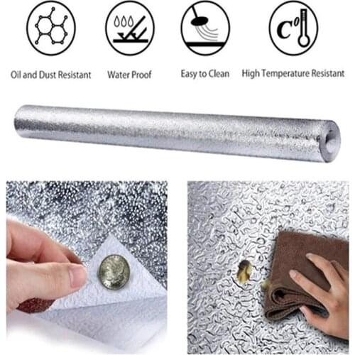 40*100CM Kitchen Oil-proof and Waterproof Self-adhesive Wallpaper Aluminum Foil Self-adhesive Large Drawer Mat Kitchen Tool