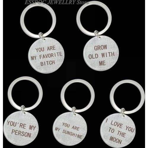Metal Lettering Keychain Lover Key Chain You Are My Favorite Bitch Quote Pendant Fashion Engraved Jewelry Gift for Women
