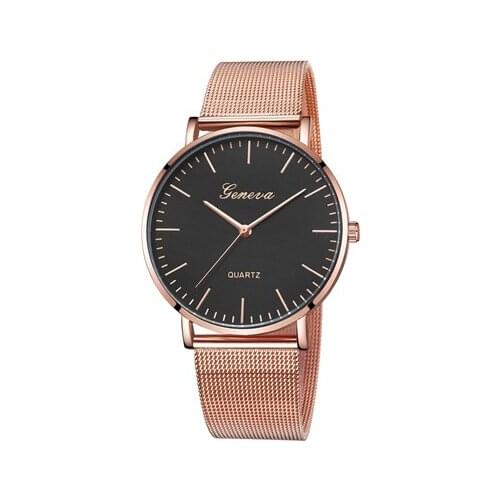 GENEVA Watches Men Luxury Rose Gold Watches Stainless Steel Mesh Band Quartz Watch horloge heren horloges mannen reloj hombre