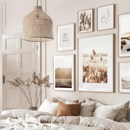 Beach Sand Dunes Reed Grass Birds Abstract Line Nordic Poster Wall Art Print Canvas Painting Decoration Pictures For Living Room