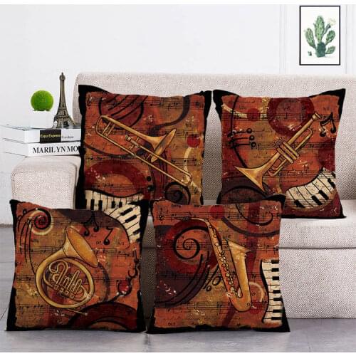 Retro musical instruments Throw Pillows cover Sofa Car Cushion Cover for Home Decorative 45x45cm Pillowcase Decoration Stag T06