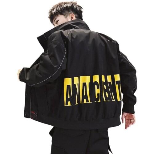 New Fashion Zipper Letter Print Slim Bomber Jackets Mens Men Casual Jacket Solid Hooded Outerwear Coats Male Spring Autumn