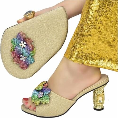 New Italian Designer Shoes and Bags Matching Set African Women Shoes Bags Set High Heel Women Party Pumps Elegant Crystal Shoes