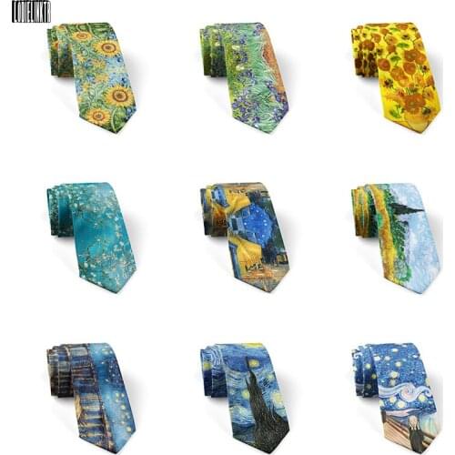 New Van Gogh Oil Painting Retro Tie Men Women 8cm Wide Polyester Sunflower Necktie Casual Party Wedding Shirt Suit Accessories
