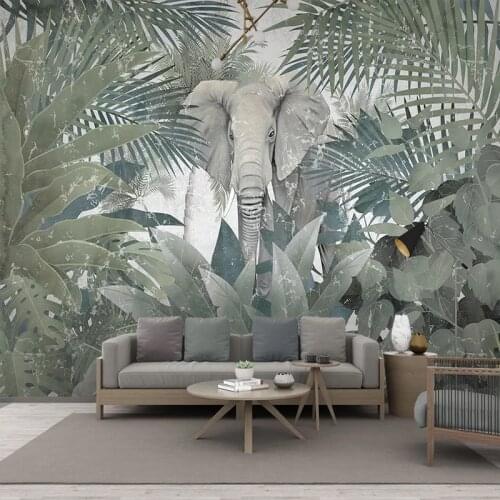 Custom Mural Wallpaper Nordic Tropical Plant Tree Animal Elephant Landscape Art Wall Painting Dining Room Living Room 3D Sticker