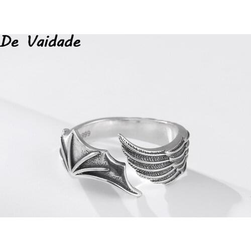 Retro Punk Style Wings Open Ring Unisex Fashion Personality Devil Angel & Demon Hug Open Ring Multifunctional Gift Wholesale