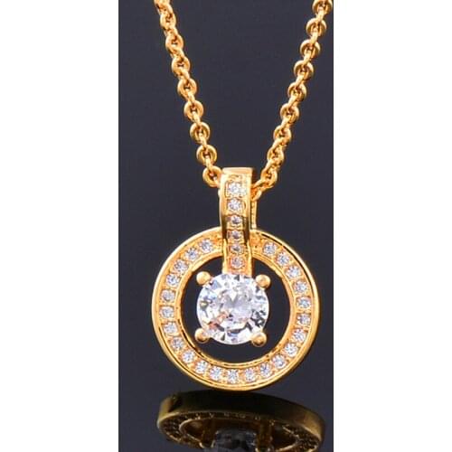 LEEKER Sparkling Cubic Zirconia Pendant Necklace Rose Gold Silver Color Chain For Women Round Circle Necklace Jewelry 054 LK2