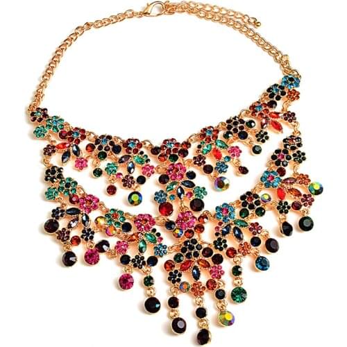 New Arrival Statement Metal Rhinestones Necklace Accessories Handmade Fashion Colorful Crystals Necklaces Jewelry For Women