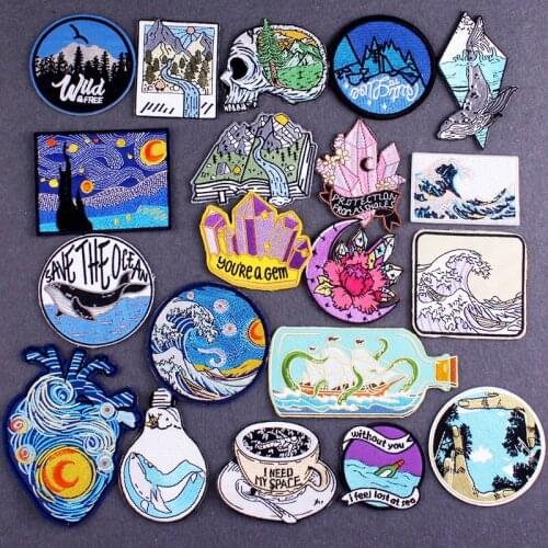 Adventure Iron On Patches For Clothing Camping Patch Natural Stripes DIY Van Gogh Patch Embroidered Patches On Clothes Accessory