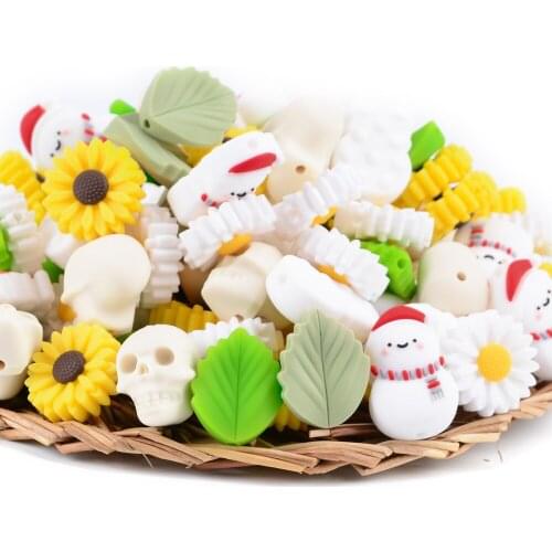 Wholesale 10pcs/Lot Sunflower Silicone Bead Teething Necklace DIY Daisy FlowerBeads Baby Teething Gel Beads Free Of BPA