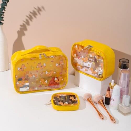 PVC Transparent Cosmetic Bag Women Large Capacity Waterproof Cartoon Makeup Bag Portable Travel Zipper Wash Bag Beauty Case