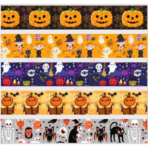 Q&N ribbon 50Yards 16mm-75mm Halloween monster skull Grosgrain/FOE Ribbons for DIY Bow Craft Wedding Christmas Party Decoration