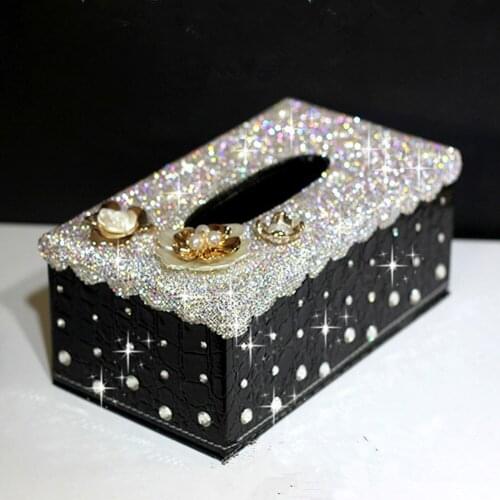 Luxury White Crystal Towel Paper Case with Flowers Great Gift for Women Girls Silver Crocodile Pattern Leather Car Tissue Box