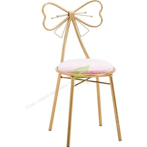 Modern Bar Stool Iron Bar Chair Bar Stool Seat Bar Furniture Beauty Salon Furniture Nordic Teenage Heart Ins Princess Bow Modern