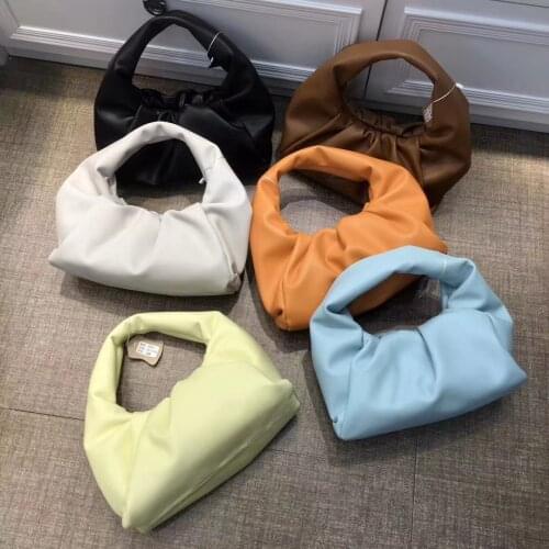 New Women Soft Cowhide Hand-carried Handbag Croissant Large Capacity Clip Pleated Portable Genuine Real Leather Dumpling Bag