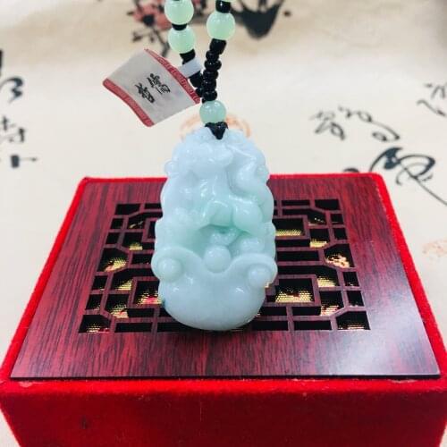Zheru Out of Print Pure Natural Jadeite Carved Light Green Oval Zodiac Dog Pendant Green Bead Sweater Chain Send A Certificate