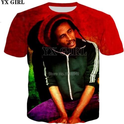 YX GIRL 2018 summer New 19 styles T-shirt Reggae music Hip hop tshirt Bob Marley Funny Print 3d Mens Womens Hipster t shirt
