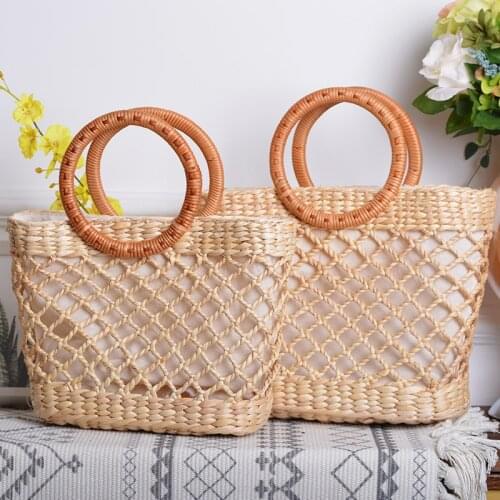 Vintage Rattan Women Handbags Handmade Hollow Wicker Woven Straw Bags Summer Beach Large Tote Lady Travel Big Female Purses 2021