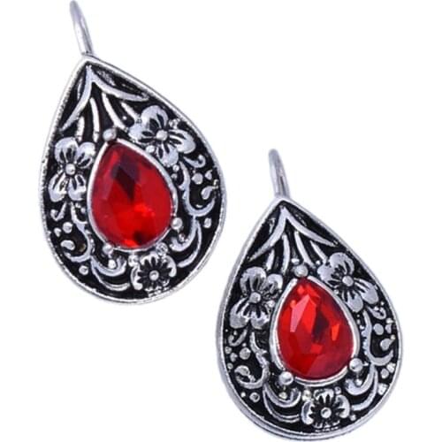 Water drop pear shaped vintage earrings ruby earrings antique silver