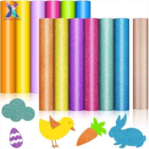 XFX HTV 12 Sheets Heat Transfer Vinyl Bundle for Shirts Hats 12x10 In Glitter Iron on Vinyl PU Heat Transfer Viny Colorful HTV