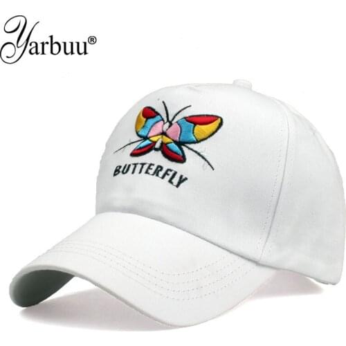 [YARBUU] Unisex Harajuku Black White Cotton Baseball Cap Butterfly Embroidered Hip Hop Street Dance Outdoor Sport Snapback Hats