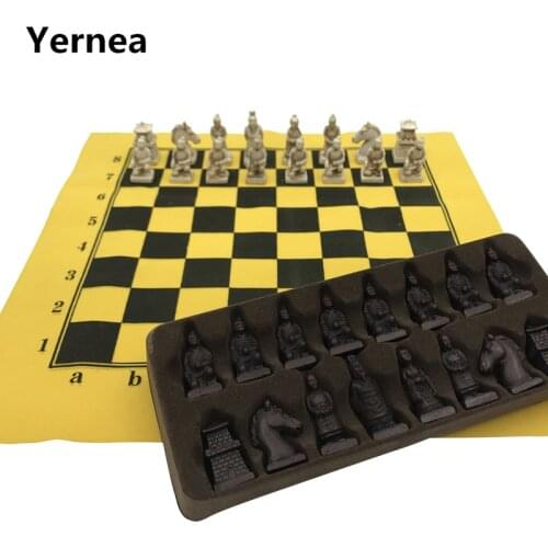 Yernea Antique Chess Set Imitation leather Chessboard China Terracotta Army Modelling Chess Pieces Board Game Of Go Table game