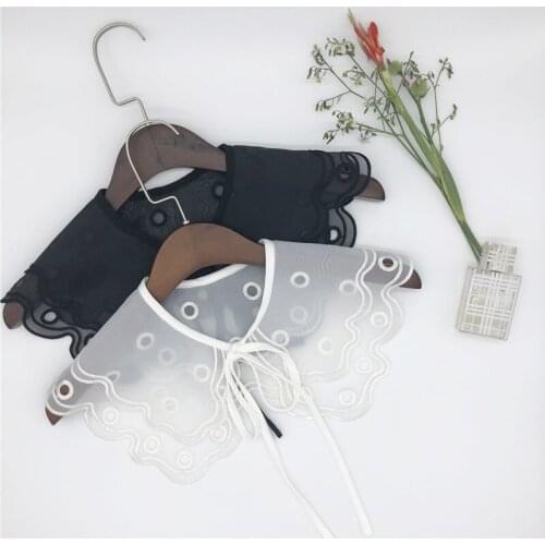 Women Hollow Out Shirt Neckwear Chiffon Ruffles Fake Collar Bandage Strap Embroidery Lapel False Detachable Collar Blouse Tops