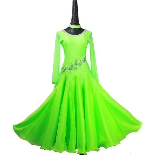 Custom Women Ballroom Dance Competition Dresses Green Standard Viennese Waltz Dress Foxtrot Rumba Costumes